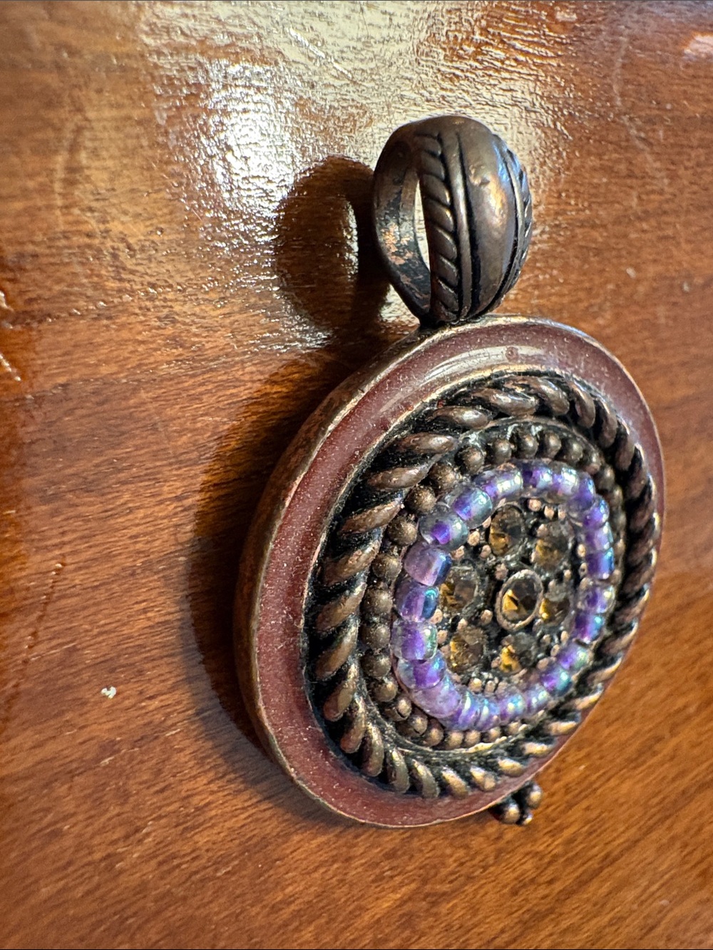 Cookie Lee Bronze-Tone Necklace Pendant with Purple and Amber Accents - Picture 2 of 5